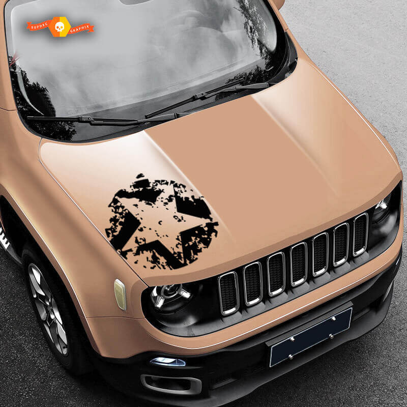 Autocollant Vinyle Grunge Étoile de l'Armée Vieillie pour Capot Jeep Renegade