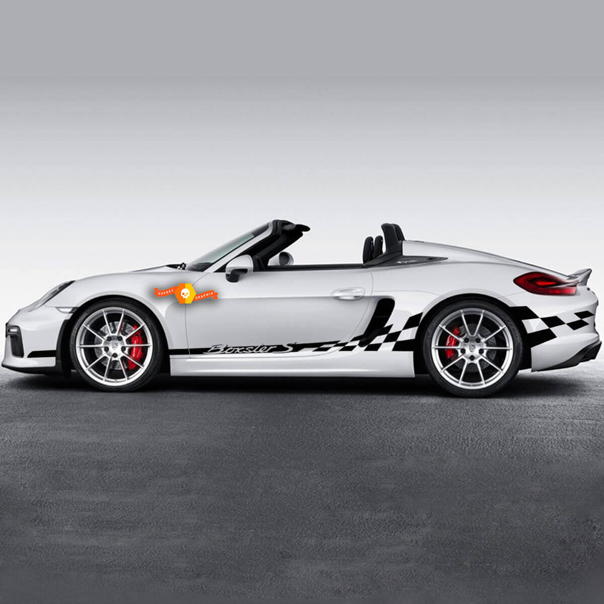 Kit d'autocollants en vinyle à bandes latérales à damier pour Porsche Boxster S