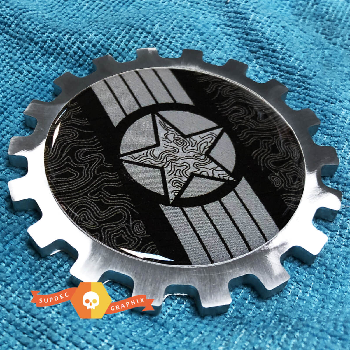 Étoile militaire avec lignes Topo, Badge en métal et aluminium, emblème de chevet en aluminium
