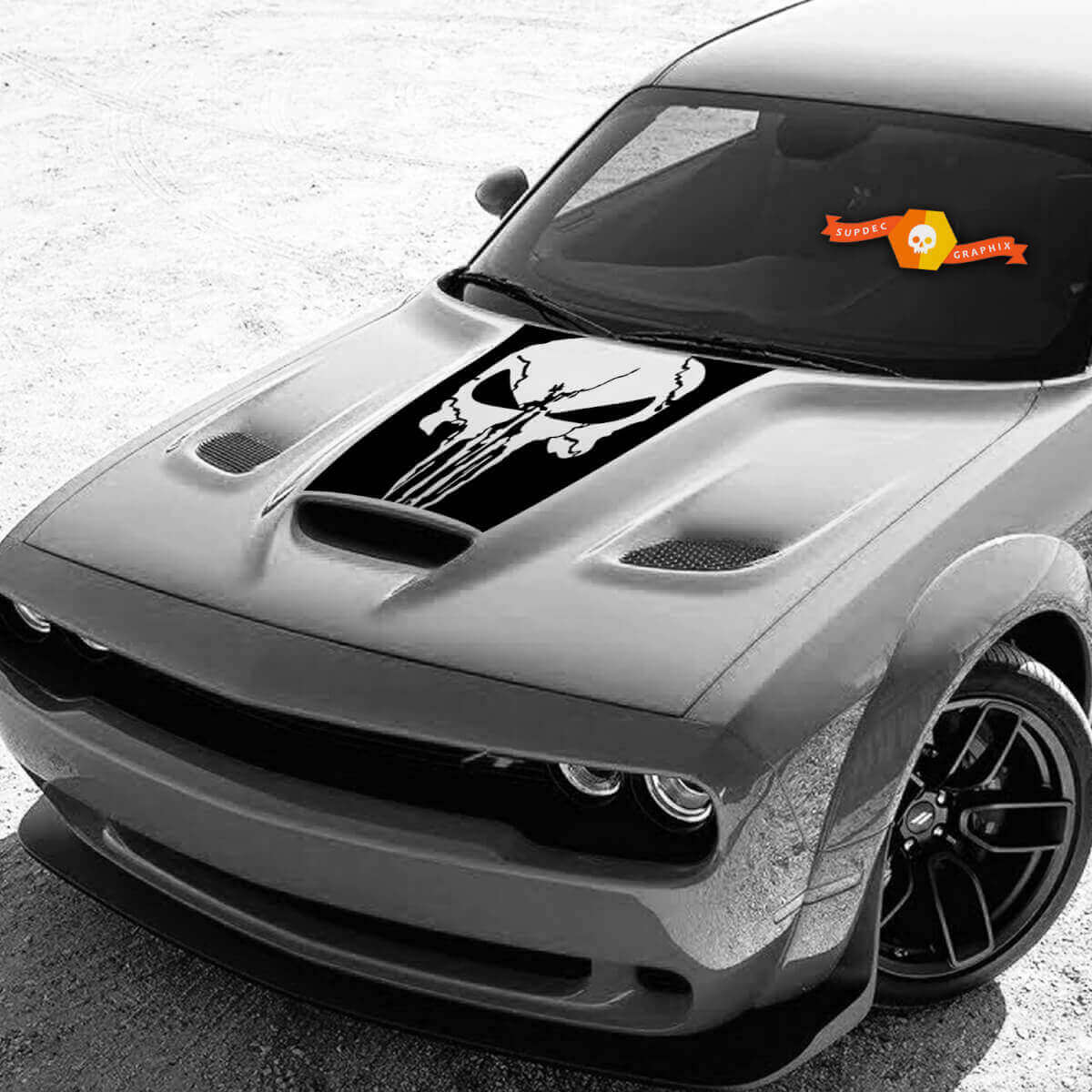 Autocollant Vinyle Capuche Graphique Tête de Mort Punisher pour Dodge Challenger GT