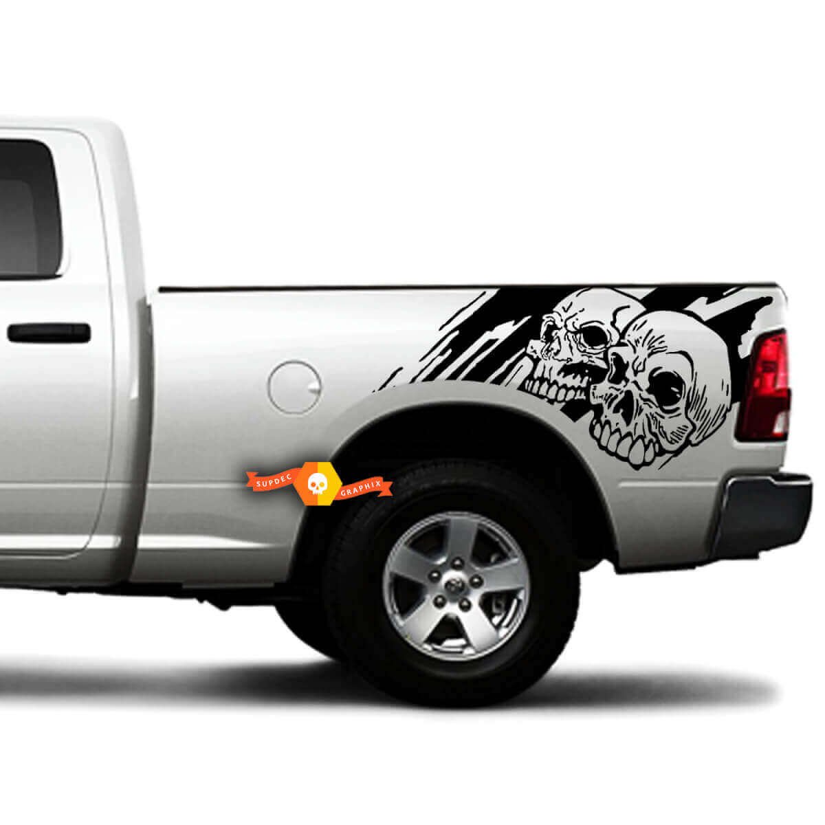 Autocollant Vinyle Graphique Deux Crânes Arrière Latéral Pour Dodge Toyota Jeep Nissan Camions