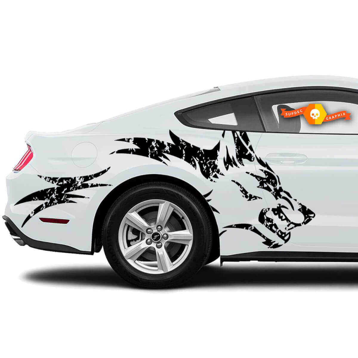 Autocollant en vinyle graphique Wolf pour vitre latérale arrière de Musclecar Mustang