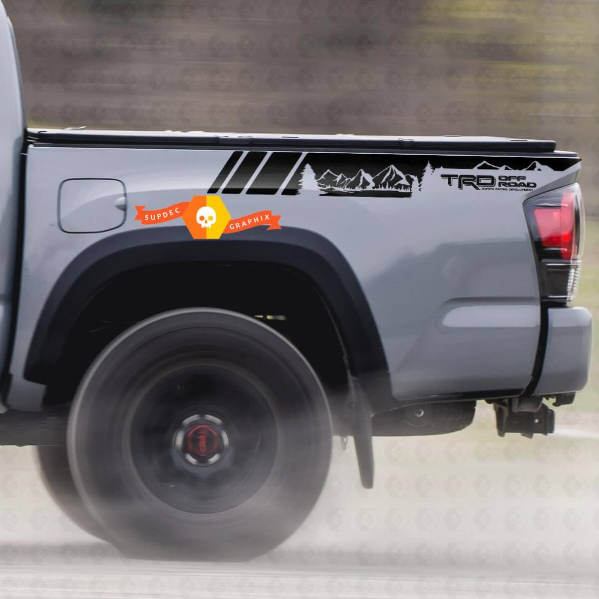 Paire TRD Sport PRO Off Road Mountains Forest stripes pour Tacoma Side Vinyl Stickers Decal fit to Toyota Tacoma 2005–2020
