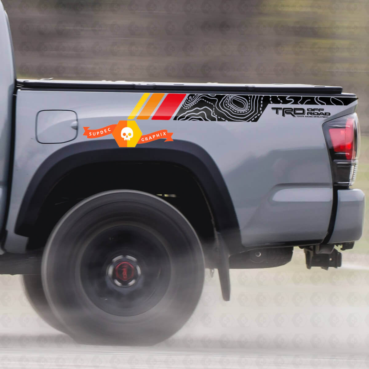 Autocollants en vinyle style vintage carte topographique arrière latérale pour Toyota Tacoma 2005–2020