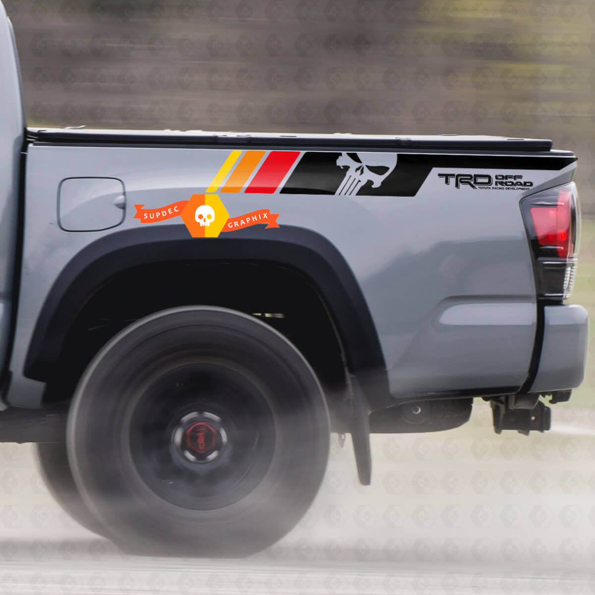 Paire TRD Sport PRO Off Road Vintage Colors Punisher Stripes pour Tacoma Side Vinyl Stickers Decal Fit to Toyota Tacoma 2005–2020
