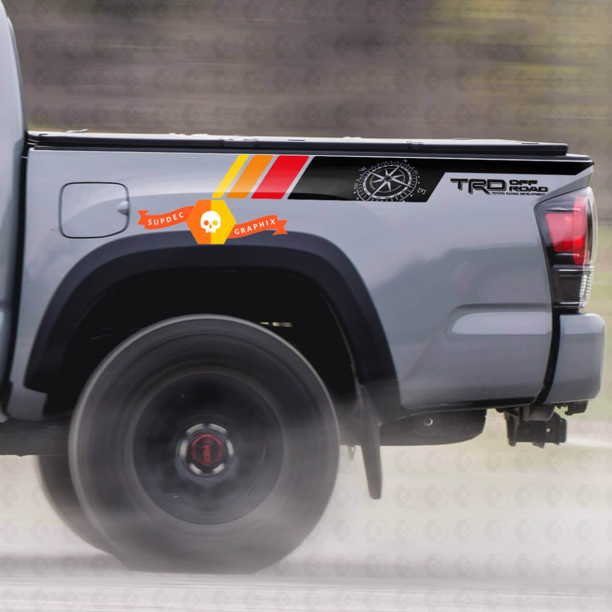 Paire TRD Sport PRO Off Road Vintage Colors Compass stripes pour Tacoma Side Vinyl Stickers Decal fit to Toyota Tacoma 2005–2020

