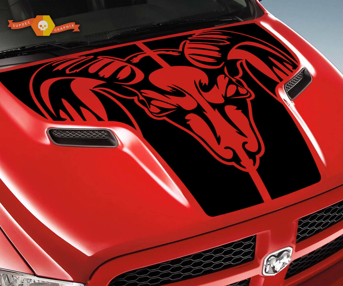 Autocollant en vinyle capot Crâne de bélier tribal pour Dodge Ram 1500 2500 2010-18