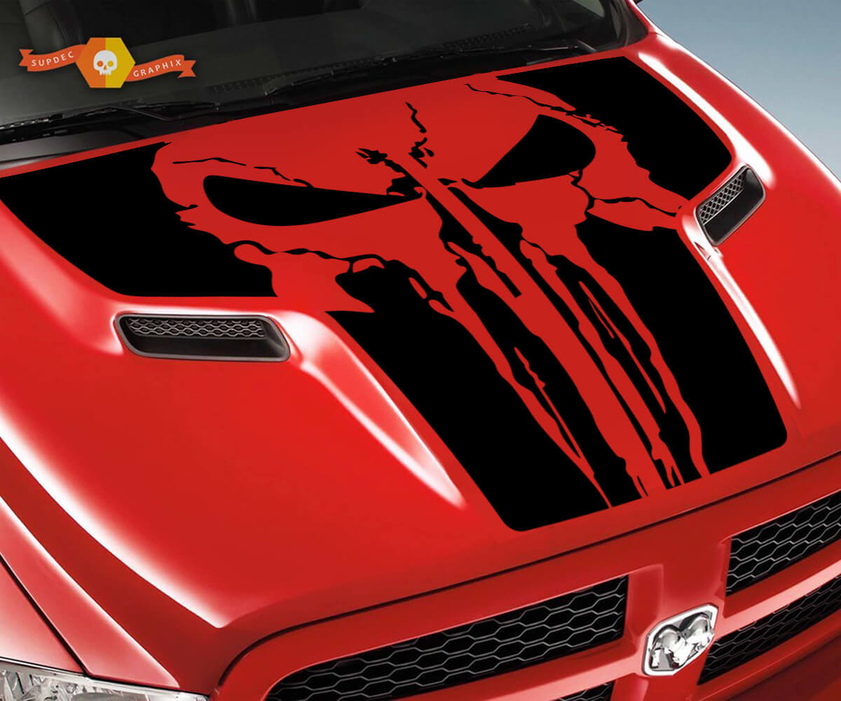 Autocollant en vinyle capuche crâne style Punisher pour Dodge Ram 1500 2500 2010-2018