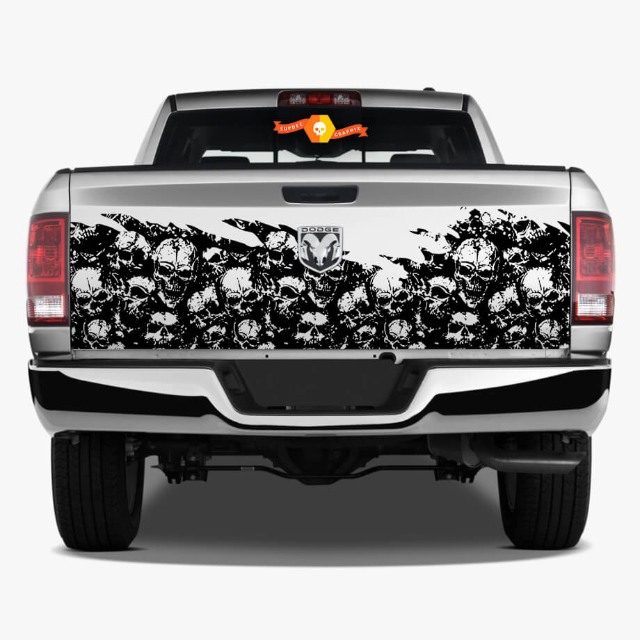 Hayon crâne en détresse Grunge Wrap voiture lit pick-up véhicule camion vinyle graphique autocollant décalcomanie
