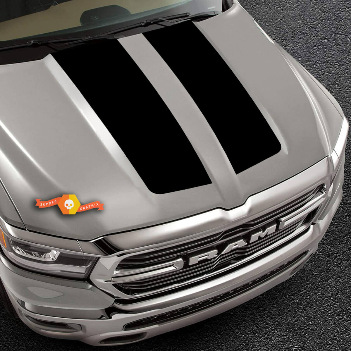 Kit d'autocollants vinyle pour capot à bandes noires jumelées pour Dodge Ram 1500 2019-2020