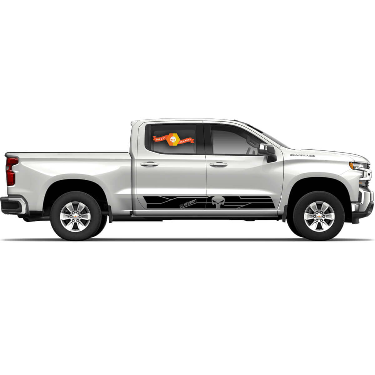 2 x Chevy Chevrolet Silverado Punisher Skull Vinyl Decal Autocollant Graphique Porte Latérale
