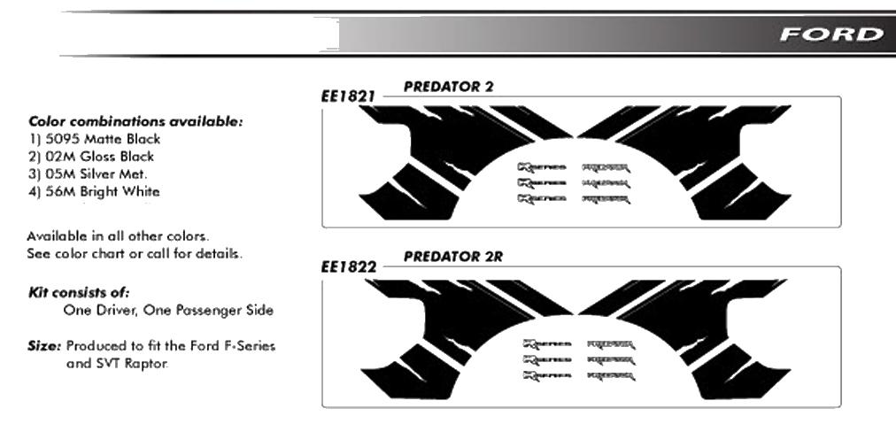 Ford F150 Raptor Graphics Stickers Garniture Emblèmes Kit PREDATOR 2 EE1821 // 2009-2012