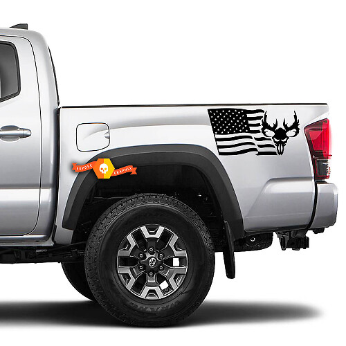 2 côté USA Drapeau Crâne corne Chasse 4x4 Toyota Racing Tacoma Decal Vinyle Autocollant
