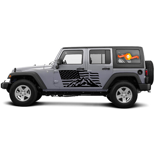 2 côté Jeep Wrangler USA drapeau montagne porte côté vinyle décalcomanies graphique autocollant

