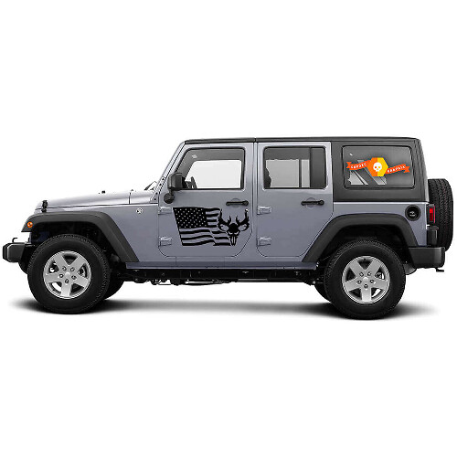 Autocollant en vinyle côté crâne de cerf drapeau américain pour Jeep Wrangler CJ TJ JK JKU JL JLU