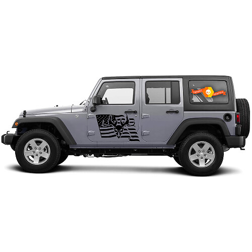 Autocollants Vinyle Côté Tête de Mort Drapeau USA pour Jeep Wrangler CJ TJ JK JKU JL JLU