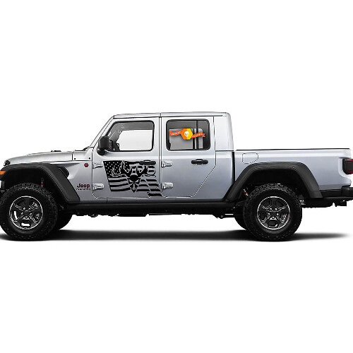 2 Côté Jeep Gladiator USA Drapeau Montagne Compétence Porte Côté Vinyle Autocollants Graphiques Autocollant
