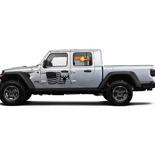 Autocollants vinyle graphiques côtés portes crâne drapeau USA pour Jeep Gladiator