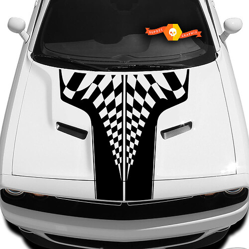Autocollant en vinyle drapeau à damier pour capot Dodge Challenger