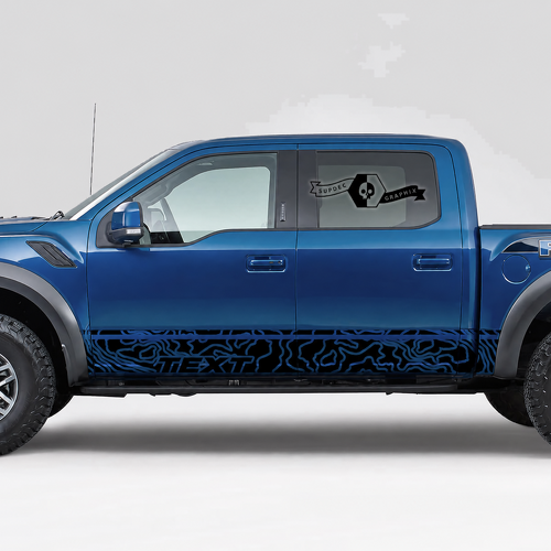 TEXT Ensemble de bandes latérales topographiques Autocollant vinyle pour panneau latéral pour Ford F-150