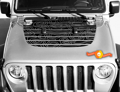 Jeep Hood Vinyl Skull Blackout Topographic Map Sticker Sticker Wrangler
