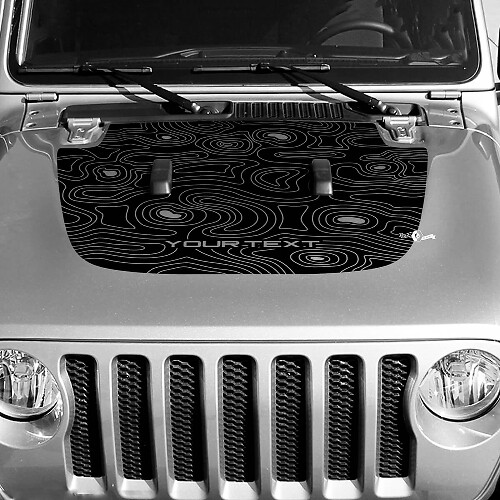 Autocollant Vinyle Décalque Topographique Noir pour Capot Texte Personnalisé pour Jeep Wrangler