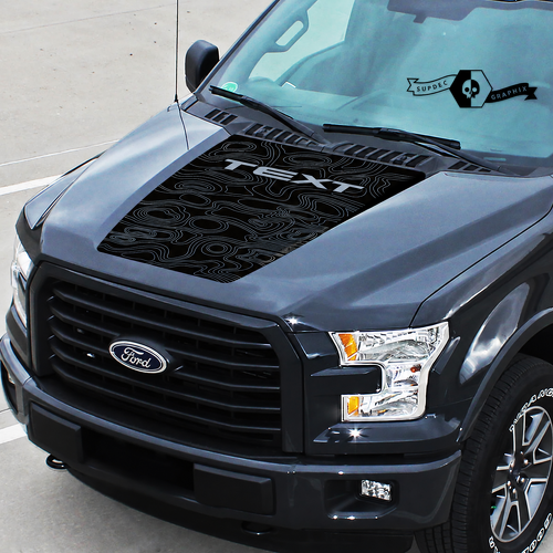 Topographic Contour Map TEXT Panel — Autocollant vinyle (capot) pour Ford F-150 2015-2016