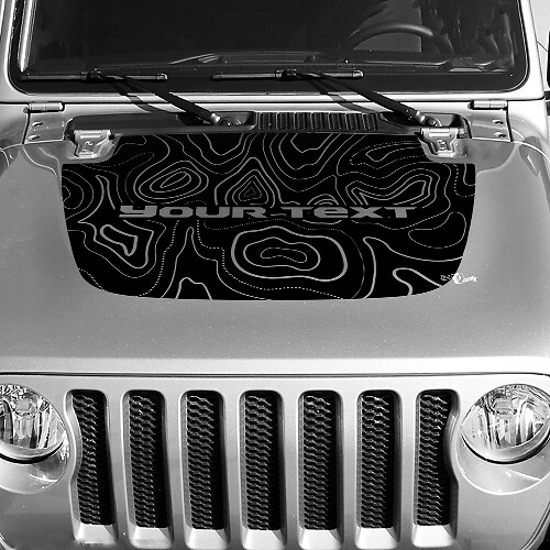 Autocollant Vinyle Carte Topographique en Contours Noir Personnalisé avec Texte pour Capot Jeep Gladiator