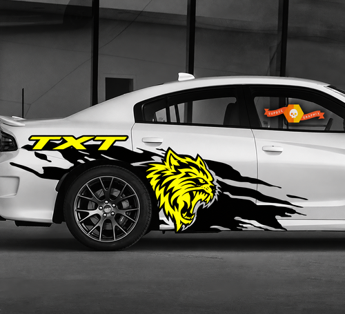 Autocollant Vinyle Décalque Personnalisé Tête de Chat Jaune Éclaboussure Paire pour Aile Latérale Arrière Dodge Challenger 2009-2019
