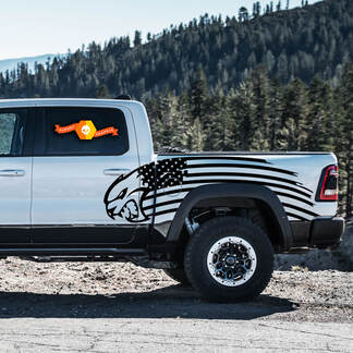 Paire Dodge TRX 2021+ porte lit USA drapeau Hellcat côté bande Grunge camion vinyle autocollant graphique
 1