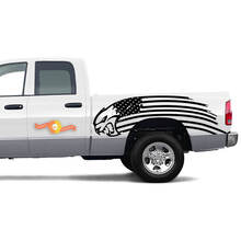 Paire Dodge TRX 2021+ porte lit USA drapeau Hellcat côté bande Grunge camion vinyle autocollant graphique
 2