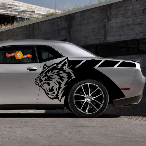 Paire de bandes latérales Billboard en vinyle avec tête de félin personnalisée pour Dodge Challenger SRT, Hellcat