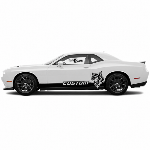 Paire de bandes de bas de caisse en vinyle avec tête de félin personnalisée pour Dodge Challenger SRT, Hellcat