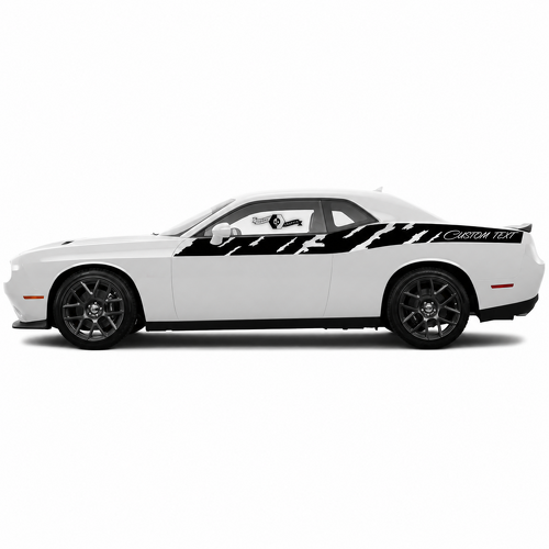 TEXTE PERSONNALISÉ Rayure Déchirée Paire Autocollant Vinyle Latéral pour Dodge Challenger