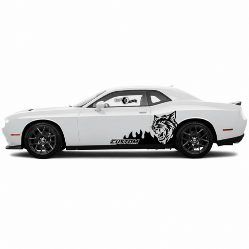 Paire de stickers latéraux en vinyle avec flammes et tête de félin personnalisée pour Dodge Challenger SRT, Hellcat