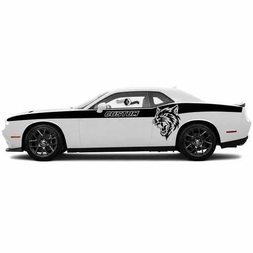 Paire de bandes en vinyle avec tête de félin personnalisée pour portes, côtés et ailes de Dodge Challenger SRT, Hellcat