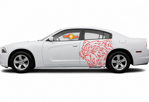 Custom Cat Head Red Outline Pair Latéral Aile arrière Autocollant vinyle pour Dodge Charger SRT, Hellcat