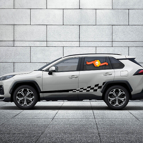 Autocollant vinyle latéral à rayures style damier pour Toyota RAV4 2019-2025