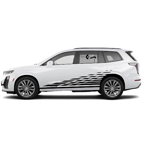 2 Nouveau Autocollant Décoratif Élégant Rocker Panel Portes Drapeau à Damier Vinyle Autocollant pour Cadillac XT6
