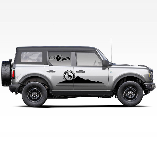 Paire de décalcomanies latérales avec logo de montagnes, cheval bronco et étalon pour Ford Bronco 2021

