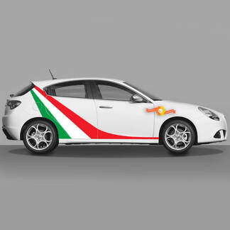 2x Autocollants de portes aux couleurs du drapeau italien par défaut pour autocollants Alfa Romeo Giulietta Graphiques en vinyle étendus 2021
