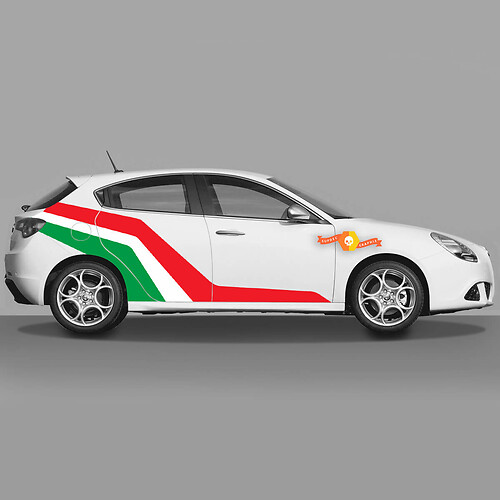 2x défaut de drapeau italien couleurs portes décalcomanie alfa romeo giulietta décals vinyle graphiques étendus altéré