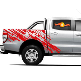 2 décalcomanies graphiques de lit latéral de camion 4 × 4 couleurs pour Ford Ranger Red Lines

