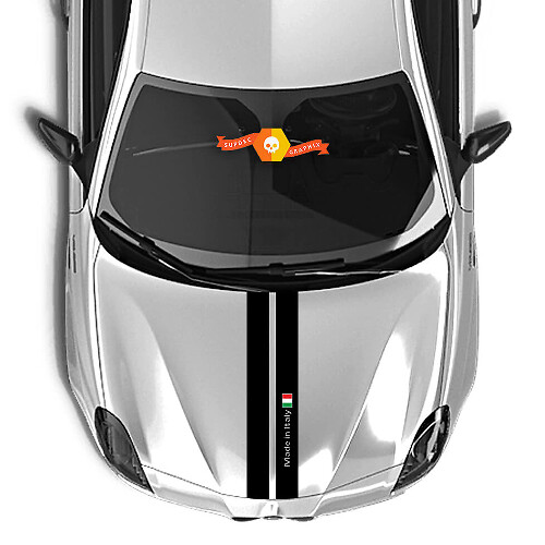 Autocollant capot Alfa Romeo paire drapeau Italie deux lignes noires 2021 Autocollant Vinyle
