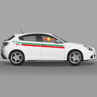 2x Autocollants de carrosserie de portes adaptés aux autocollants Alfa Romeo Giulietta Graphiques en vinyle Extrait de drapeau d’Italie 2021
