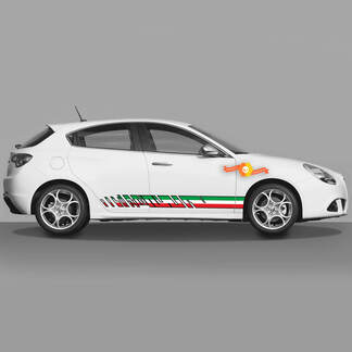 2x autocollants de carrosserie de portes adaptés aux autocollants Alfa Romeo Giulietta graphiques en vinyle, drapeau italien avec fentes
