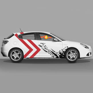 2x autocollants de carrosserie de portes adaptés aux autocollants Alfa Romeo Giulietta graphiques en vinyle pleine largeur flèches rouges Plus boue volante
