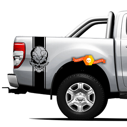 Paire d'autocollants vinyle Stickers Côté 4x4 graphique pour Ford Ranger Tout-terrain, Crâne de zombie 2021

