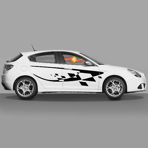 Paire d'autocollants en vinyle, drapeau à damier, autocollants latéraux de porte, style moderne Alfa Romeo 2022
