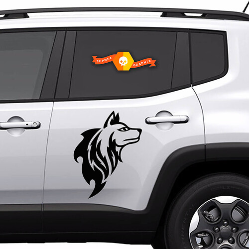 Autocollant en vinyle silhouette de chien style tribal latéral pour Jeep Renegade